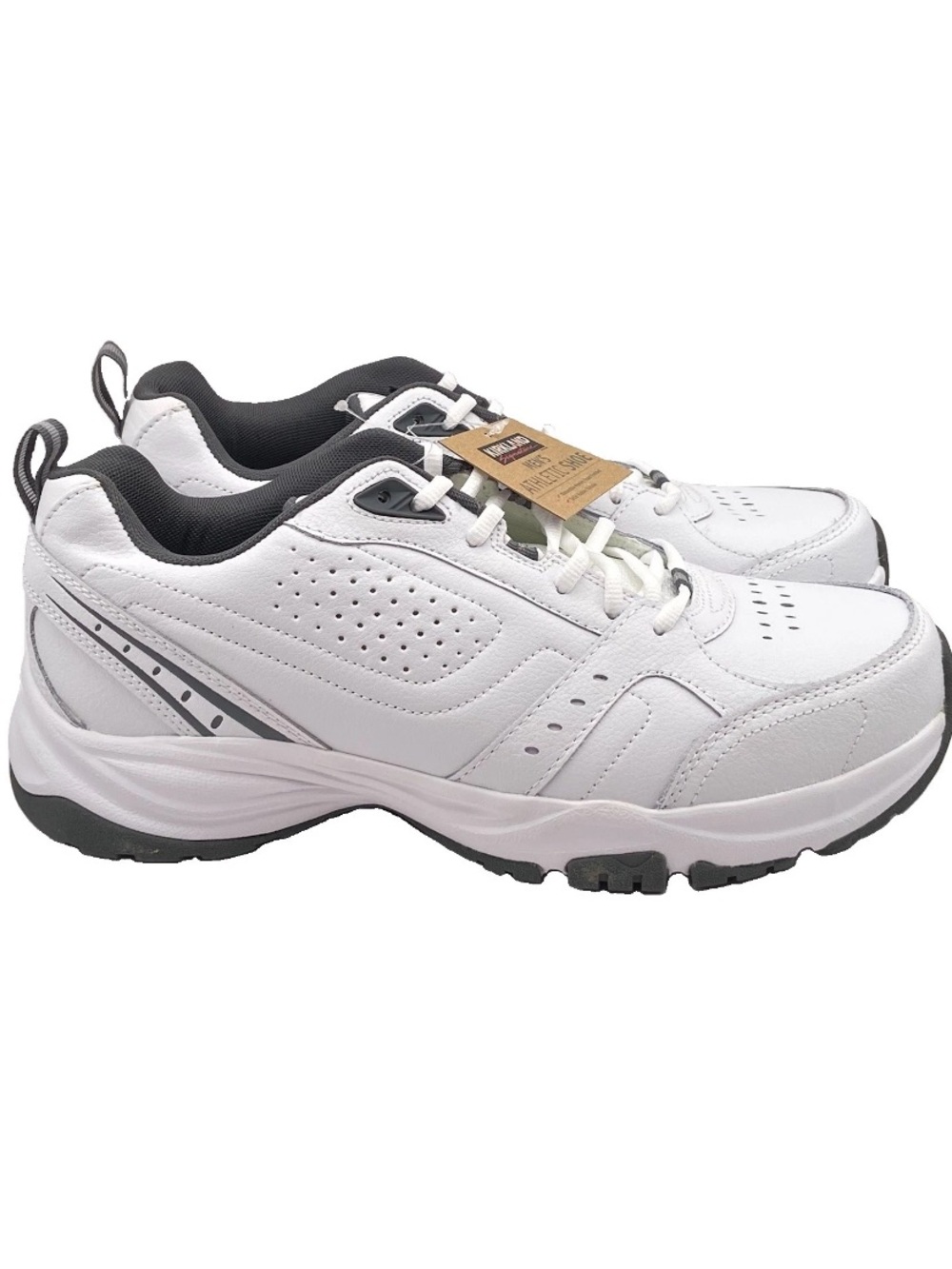 Kirkland Signature Men's Leather Athletic Shoe, White/Grey Size 10